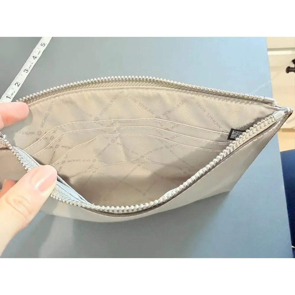 Michael Kors Jet Set Saffiano Leather Studded Clutch Pouch Wristlet Grey